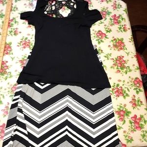 Venus black lace top, New York Co striped skirt